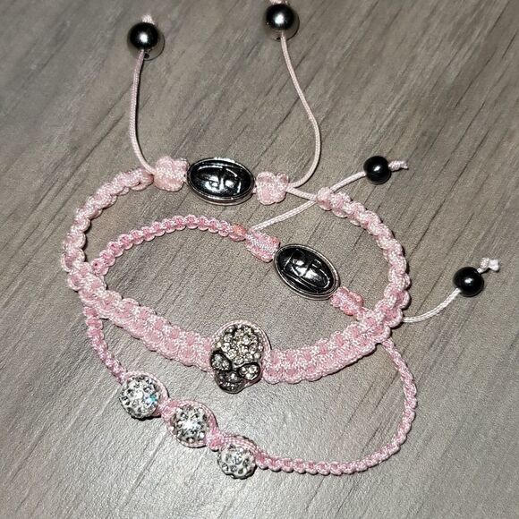 Rolf Bleu Pink Macrame Adjustable Beaded Bracelet Set of 2 - Picture 4 of 11